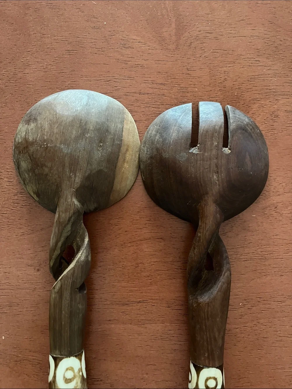 Wood & Cream Decorative Salad Serving Set - Made in Kenya